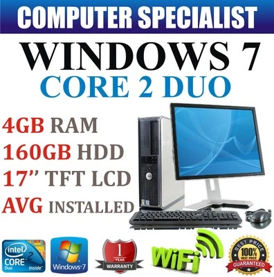 WINDOWS 7 Completo DELL/HP Torre De Escritorio PC Con Sistema Rápido & 17'' TFT - Imagen 1 de 3