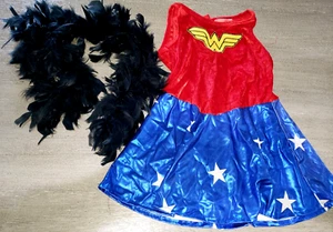 girls small WONDER WOMAN HALLOWEEN COSTUME dress black BOA feathers - Picture 1 of 1