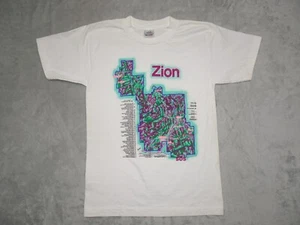 Vtg Zion National Park Utah Ski Runs Map T Shirt Belton USA S/Stch Medium White - Picture 1 of 14