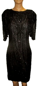women vintage sequence dress size M Medium black by SWELLO excellent - Foto 1 di 5