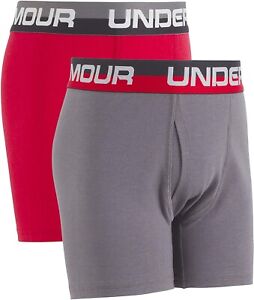 Under Armour 171223 Boys 2-Pack Boxer Brief Red/Graphite Size Youth X-Small