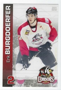 2011-12 Bakersfield Condors (ECHL) Erik Burgdoerfer postcard (Hershey Bears)