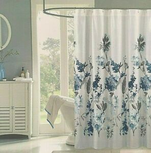 NEW TAHARI Home Ombre White Blue Fabric Shower Curtain 72 x 72" Flowers OEKO-TEX