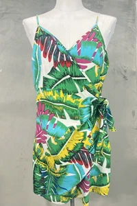 xhilaration Wrap dress Tunic Linen Blend Sz 2XL XXL Tropical Hawaiian Travel - Picture 1 of 12