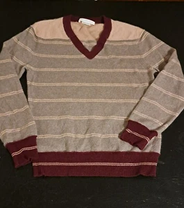Vintage Alexander Wang Striped 100% Cashmere V Neck Sweater Large - Picture 1 of 6
