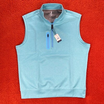 JOHNNIE-O Mens MEDIUM Denny Performance 1/4 Quarter-Zip Pocket Vest Ibiza Blue - Image 1 of 4