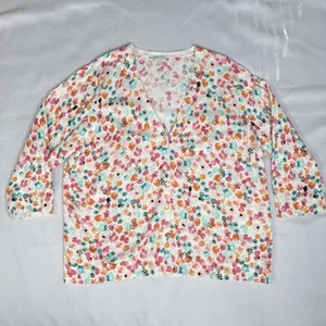 Talbots 3X Floral Honey Bee White Cardigan Sweater Nature Cute Whimsy Feminine - Picture 1 of 8