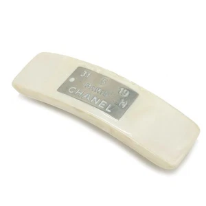 CHANEL Barrette Hair Clip White Color Silver Hardware Plastic Made in France - Picture 1 of 4