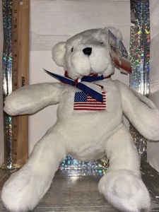NEU 10" American Greetings Liberty Bär stolz auf die USA weißer Bär Salutes Flagge - Bild 1 von 3