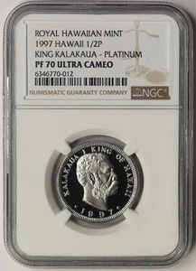 U.S.  HAWAII  1997 PLATINUM KING KALAKAUA 1/2 oz COIN NGC PROOF 70 ULTRA CAMEO - Picture 1 of 4