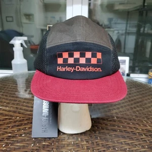 Harley Davidson NWT Woven Hat Checkered Adjustable Cap Black Woven - Picture 1 of 6