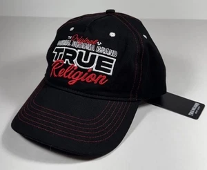 TRUE RELIGION Buddha Embroidered Baseball Hat Cap Black Red Mens New - Picture 1 of 16
