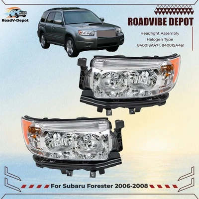 Set Fit For Subaru Forester 2006 2007 2008 Clear Chrome Pair Headlights Assembly - Image 1 of 4