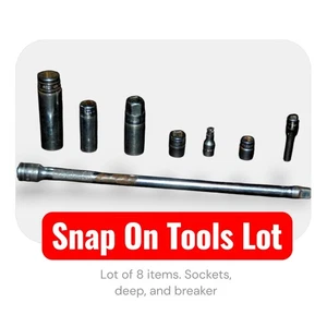 Snap-on Tools Lot of 8 Sockets, Breaker Bar, Deep Drive Mixed Sizes. See Listing - Picture 1 of 6