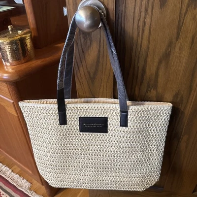 Bolso de Hombro Donna Karan Cashmere Mist Tejido Paja Playa - Nuevo Foto 1 de 4