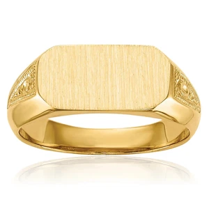 14K Solid Yellow Gold Custom Engraved Signet Ring - Picture 1 of 12