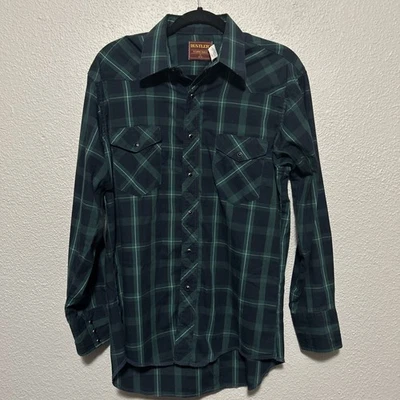 Rustler X Colas Largas Para Hombre Talla L Negro Perla Verde A Presión Cuadros Vaquero Foto 1 de 4