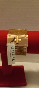 (New W/tag)Guess Wide Suede Bracelet W/Rhinestones Rose Gold Color 7 inches - Picture 1 of 9