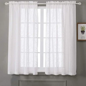 White Sheer Curtains 63 Inches, Rod Pocket Voile Drapes for Living room, Bedr... - Picture 1 of 7
