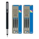 Parker Vector Matte Black Ct Fountain Pen + Quink Ink Cartridge - Blue (