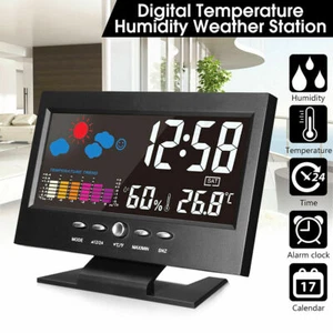 Thermomètre Numérique LCD Hygromètre Station Météo Prévision Alarme Snooze Clock - Photo 1/8