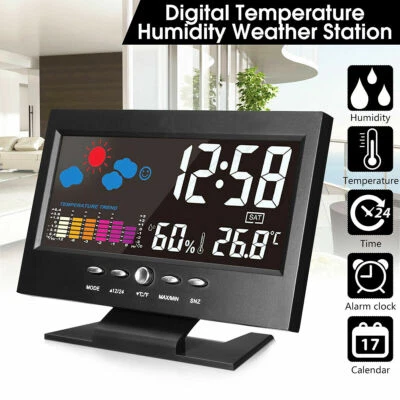 LCD Digital Thermometer Hygrometer Weather Station Forecast Alarm Snooze Clock  - Image 1 of 4