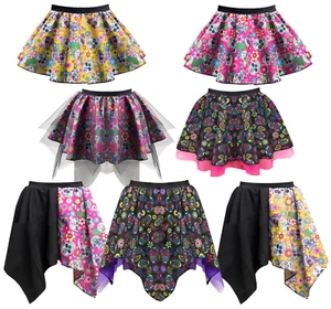 LADIES Halloween Costume DAY OF THE DEAD Skirts BLACK Sugar SKULL Skirts UK - Picture 1 of 15