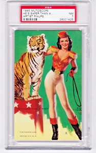 ARTIST PINUPS 1945 MUTOSCOPE PSA NM 7 (HE'S SAFER THAN A WOLF) CARD IS 3 X 5 - Picture 1 of 2