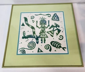 Vintage Native American Navajo World Symbols Art Framed Matted 18" X 18" - Picture 1 of 14