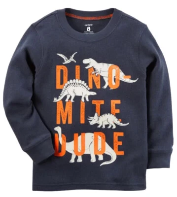 Carter's Boy's Long Sleeve "Dino-Mite Dude" Thermal Long Sleeve Navy (Size 8) - Image 1 of 4