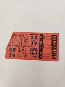 San Francisco Giants Ticket Stub July 4 1966 Doubleheader Cardinals Willie Mays - Picture 1 of 3