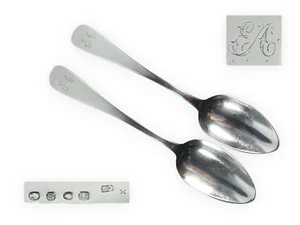 Antique Victorian 1842 Pair of Sterling Silver Dessert Spoons Old English Boyton - Picture 1 of 8