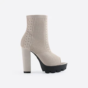 MOUSSE FIT Damen Peep Toe Block Sockenstiefel (Elfenbein) - Bild 1 von 5