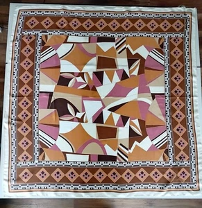 Adrienne Landau Studio Square Scarf Silk Geometric Pink Orange Brown~ NWT, RARE - Picture 1 of 4