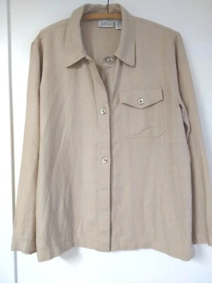 100% Linen Shirt Jacket Womens 10 Tan Shirt Front Pocket Buttons Willi Smith - Image 1 of 4