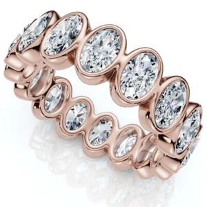 3 - 12Ct Oval Diamond Bezel Eternity Ring 14k Gold Lab Grown Stackable Band - Picture 1 of 7