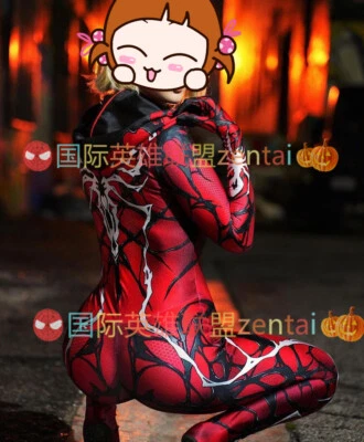 2022 Carnage Hooded Jumpsuit Gwen Spidergirl Bodysuit Cosplay Costume Halloween - Image 1 of 4