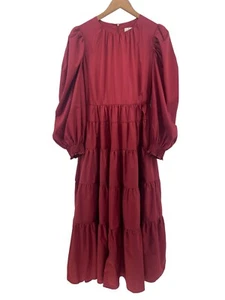 Vestido Sea NY Mujer Talla 6 Carmesí Maxi Manga Abullonada Reunir Nivel Cortina Vestido Informal - Imagen 1 de 11