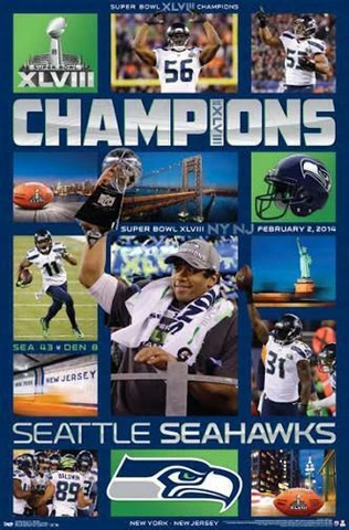 Seattle Seahawks SUPER BOWL XLVIII 2014 Official Commemorative 22x34 WALL POSTER Cover