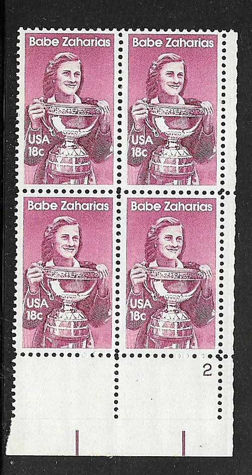 Sc # 1932 ~ Plate # Block ~ 18 cent Mildred Didrikson Zaharias Issue (fe24) - Image 1 of 1