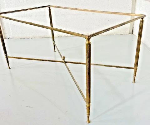 VINTAGE Neoclassical BRASS COFFEE TABLE  REEDED LEGS BALL FOOT ELEGANT Cover