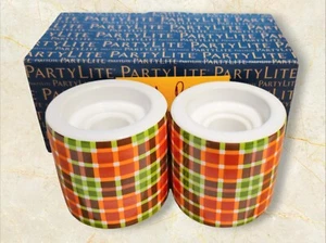 PartyLite (Set Of 2) AUTUMN TARTAN Tealight Holder P93330 Taper Candle Holder - Picture 1 of 1