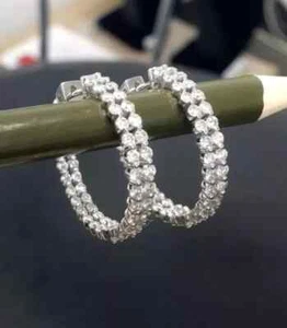 2Ct Round Cut Lab-Created Diamond White Gold Plated Hoop Earrings Women's - Picture 1 of 5