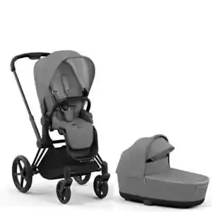 CYBEX PRIAM 4 STROLLER IN MATTE BLACK WITH LUX CARRY COT SOHO GREY - Picture 1 of 2