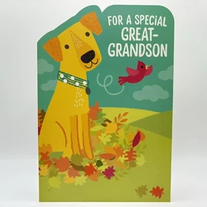 Tarjeta de felicitación de acción de gracias GRAN NIETO SELLO PERRO PÁJARO TROQUELADO AGRADECIDO - Imagen 1 de 3