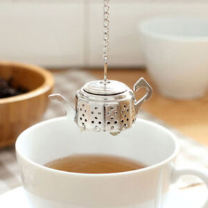 Cute Stainless Steel Teapot Tea Infuser Spice Drink Strain Herbal Filter&Tra`yk