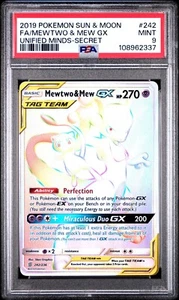 Pokemon Card PSA 9 Mewtwo & Mew GX Rainbow Rare Unified Minds 242/236 - Foto 1 di 2