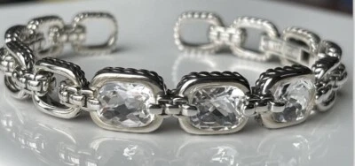 Brazalete de piedras preciosas de plata de ley JAI X-pequeño topacio blanco nuevo en caja Foto 1 de 4