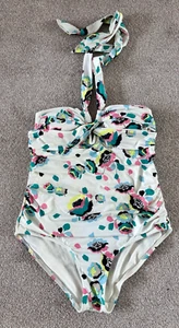 M&S .. Cream mix Floral Padded Halterneck Swimming Costume Size 14 - Picture 1 of 5