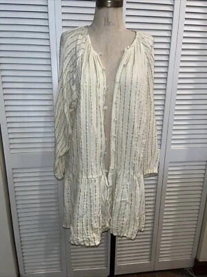 L Space Vestido Kimono Funda Natación Med Blanco Oro Rayas Botones Mini Corto Acanalado Foto 1 de 4